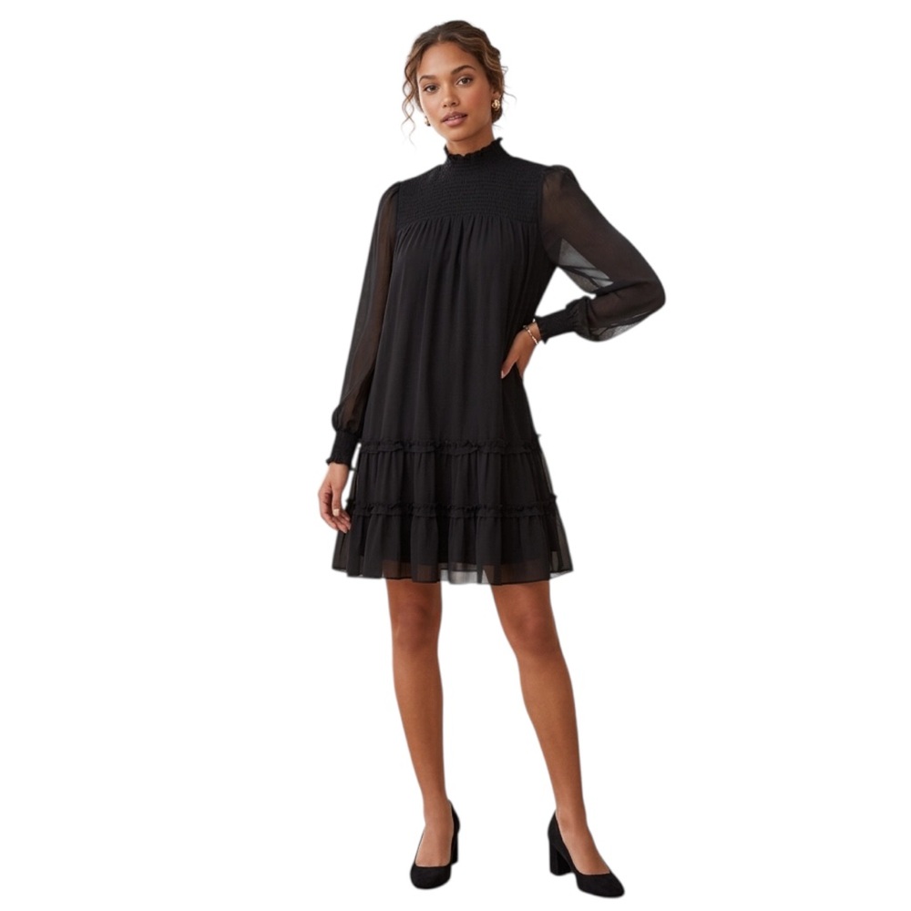 CeCe Black Chiffon Ruffle Dress